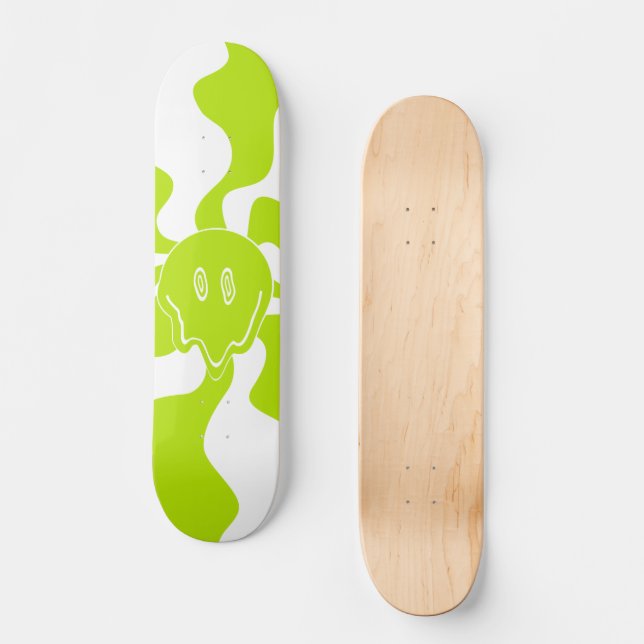 Smile Melt - Lime Green and White Mini Skateboard Bräda 18,5 Cm (Framsida)