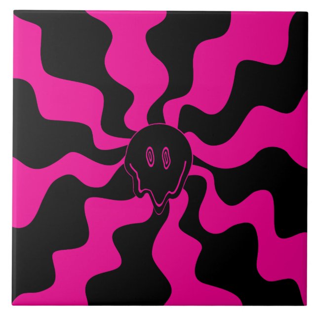 Smile Melt - Magenta och svart Kakelplatta (Framsidan)