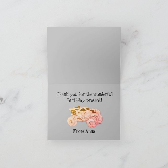 Smile Monster Truck Rally Födelsedagsfest Tack Kort (Inuti)