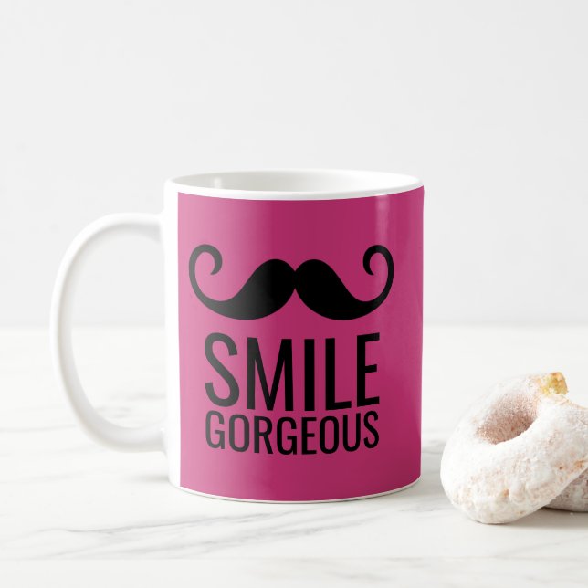 SMILE Mustache Coffee Mugg ANY Base FÄRG (Med munk)
