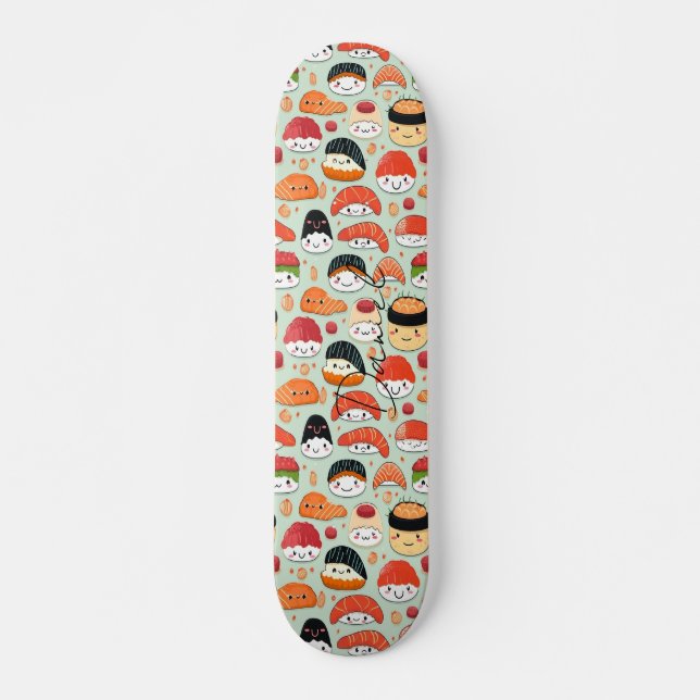 Smile Nigiri Sushi Japan Tecknad Food Mönster Mini Skateboard Bräda 18,5 Cm (Framsida)
