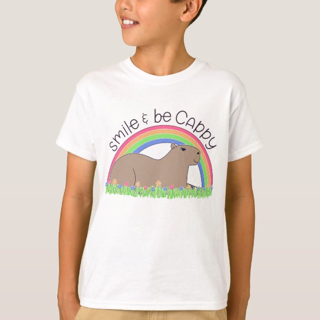 Smile och Be Cappy söt lycklig-kapybara T Shirt (Framsida)