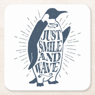 Smile och Wave Penguin Underlägg Papper Kvadrat