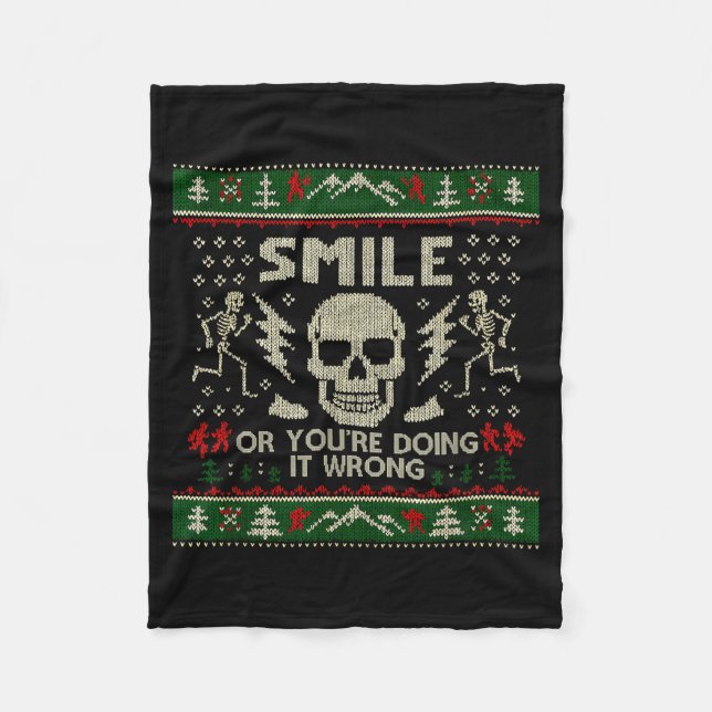 Smile Or You're Doing It Wrong Skeleton Skull Holi Fleecefilt (Framsidan)
