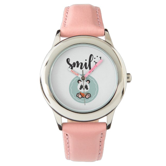 Smile Panda Stainless Steel Kids Watch - Rosa Armbandsur (Framsida)