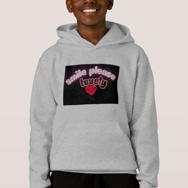 Smile Please Kids Pullover Hoodie T Shirt (Framsida)