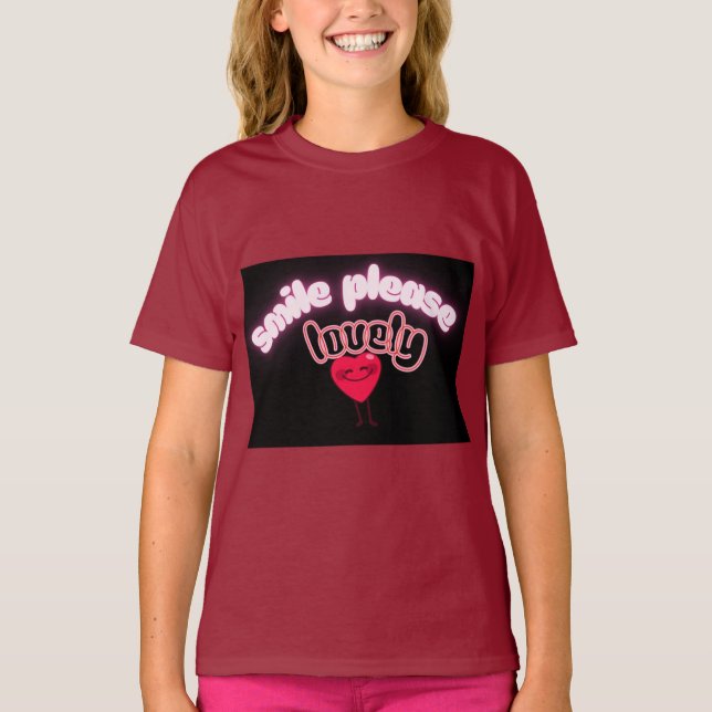 Smile Please Söt Hjärtformad Grafik Barn t-shirts (Framsida)