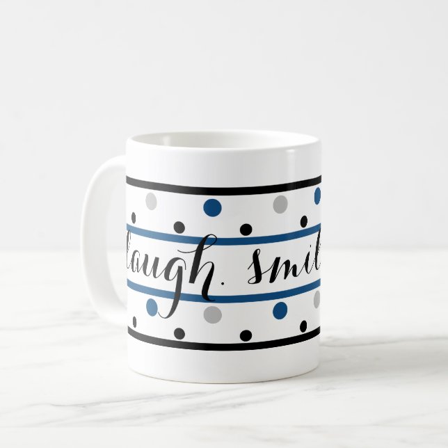 Smile Quote Blue Silver Black Polka dots Kaffemugg (Framsida vänster)