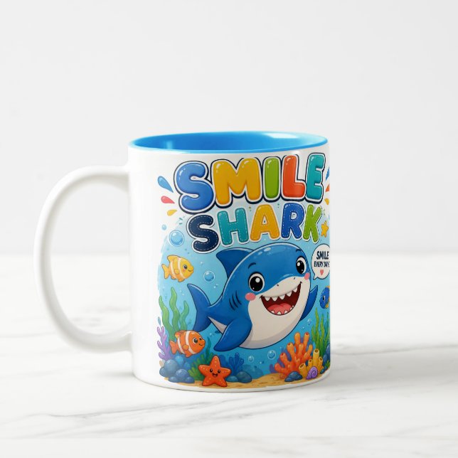 Smile Shark | Söt Glad Haj Tecknad Design Två-Tonad Mugg (Vänster)