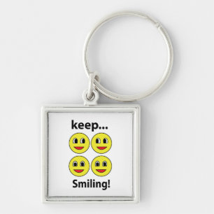 Smile Smiling Ansikte Behålla Smiling Smile Fyrkantig Silverfärgad Nyckelring