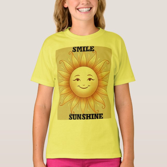 Smile Sunshine - Cute Lycklig Sol T-Shirt (Framsida)