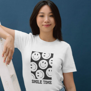 Smile Time, Black and White Silhouette Smile Emoji T Shirt