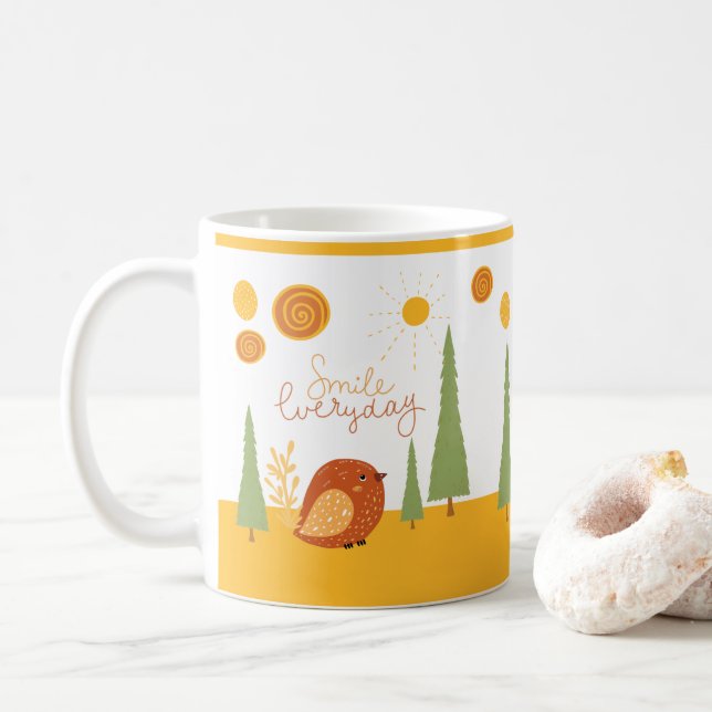 Smile Varje dag Boho Bird Sol Cute Kaffemugg (Med munk)