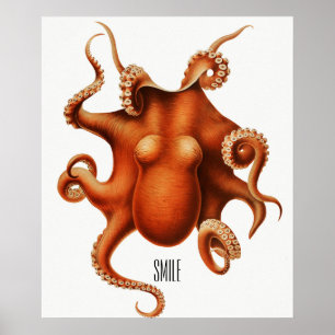 'Smile' Vintage Octopus Printing Poster