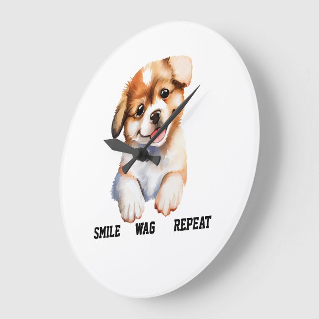 SMILE WAG REPEAT -CUTE DOG STOR KLOCKA (Vinkel)