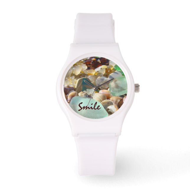 Smile Watches anpassningsbar Blue Seaglass Agates  Armbandsur (Framsida)