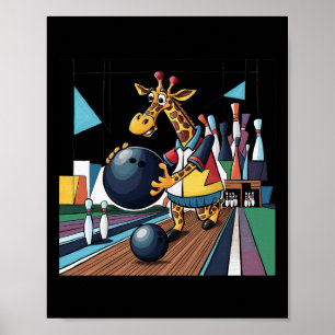 Smilefuntes Funny Giraffe Bowling Sports Tecknad Poster