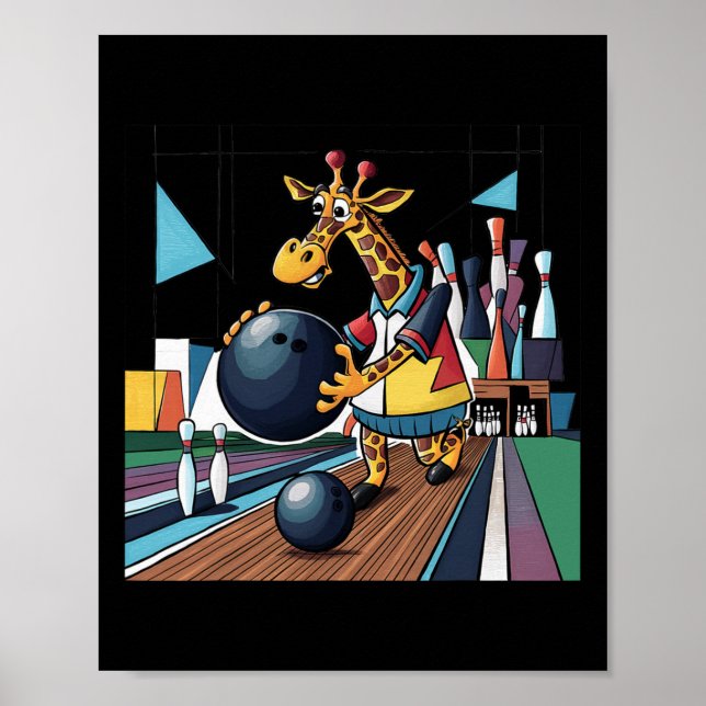 Smilefuntes Funny Giraffe Bowling Sports Tecknad Poster (Framsidan)