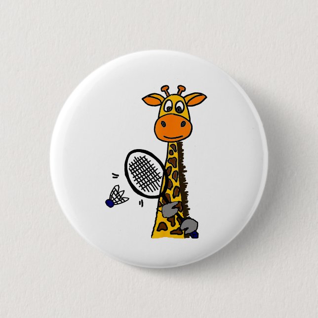 Smilemoreteesa Funny Giraffe Spelande Badminton Ca Knapp (Framsida)