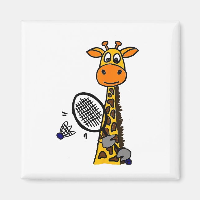 Smilemoreteesa Funny Giraffe Spelande Badminton Ca Magnet (Framsidan)