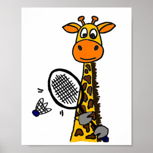 Smilemoreteesa Funny Giraffe Spelande Badminton Ca Poster