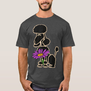 Smilemoretts Black Pudel Hund med Lila Daisy T Shirt