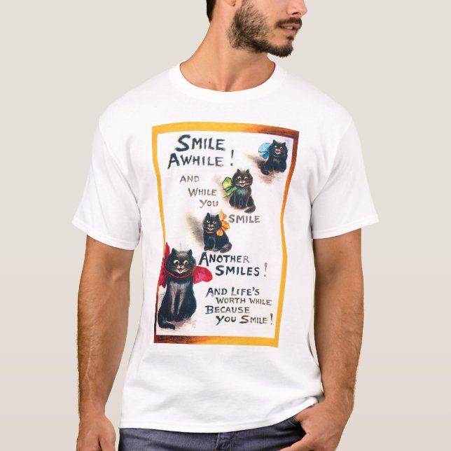 Smiles Awhile, Black Cat, Louis Wain T Shirt (Framsida)
