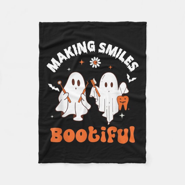 Smiles Bootiful Funny Ghost Dentist Halloween Dent Fleecefilt (Framsidan)