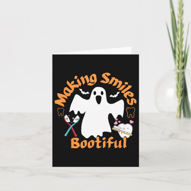 Smiles Bootiful Funny Ghost Dentist Halloween Dent Kort (Framsida)