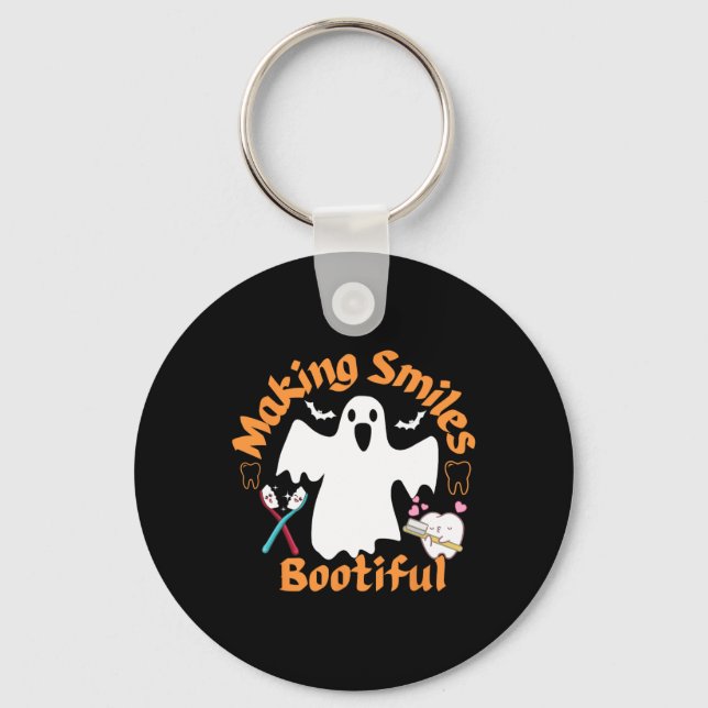 Smiles Bootiful Funny Ghost Dentist Halloween Dent Nyckelring (Framsida)