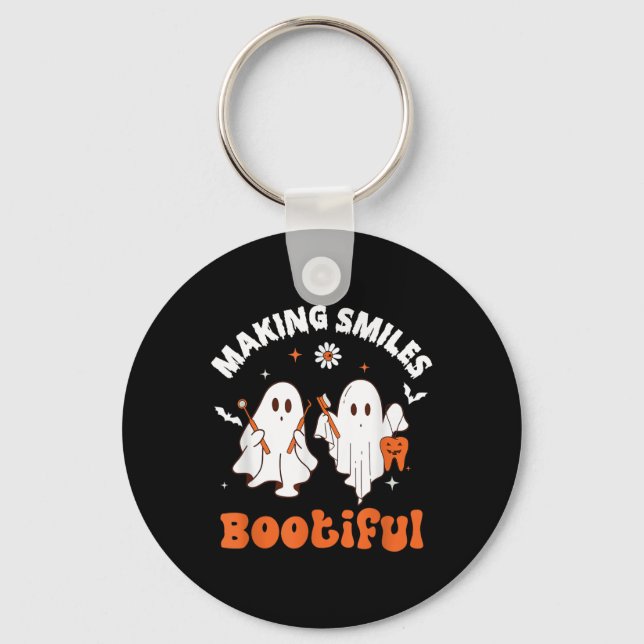 Smiles Bootiful Funny Ghost Dentist Halloween Dent Nyckelring (Framsida)