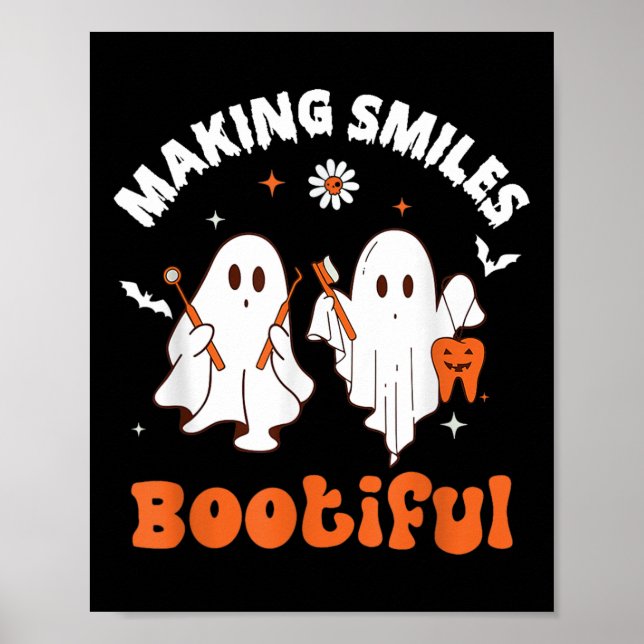 Smiles Bootiful Funny Ghost Dentist Halloween Dent Poster (Framsidan)