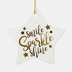 Smiles Gnistra Shine, stjärnor, guld-bokstäver Julgransprydnad Keramik