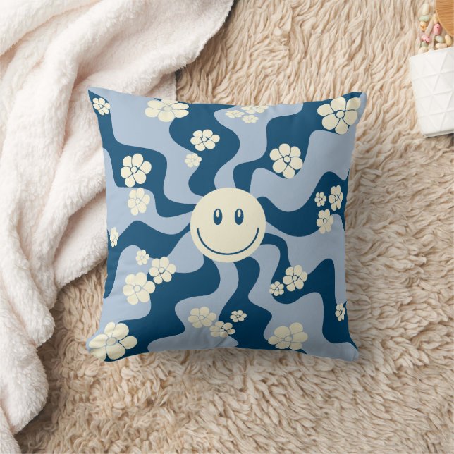Smiles - Mörk blått, Light Blue and Cream Kudde (Filt)