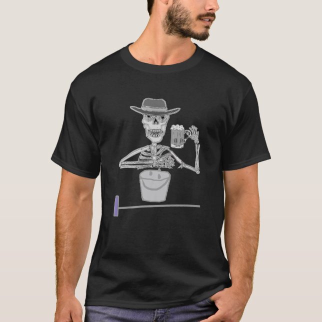 Smileslustig Skeleton dricker öl med mopp T Shirt (Framsida)