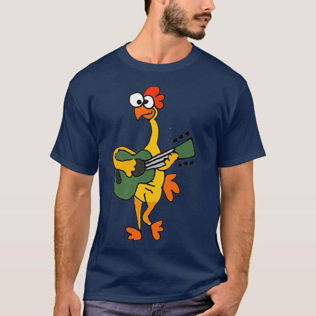 SmilesMusic Funny Rubber Chicken som spelar Guitar T Shirt (Framsida)