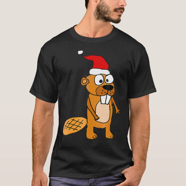 SmilesXMAS Funny Beaver i jultomten T Shirt (Framsida)