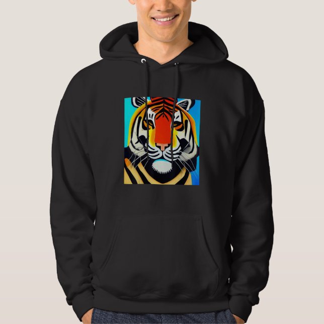 Smileteesanim  Cool Tiger Cubism Art Hoodie (Framsida)