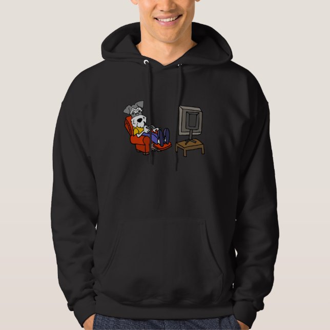 Smileteespetsa Funny Schnauzer Hund Watching TV-bi Hoodie (Framsida)