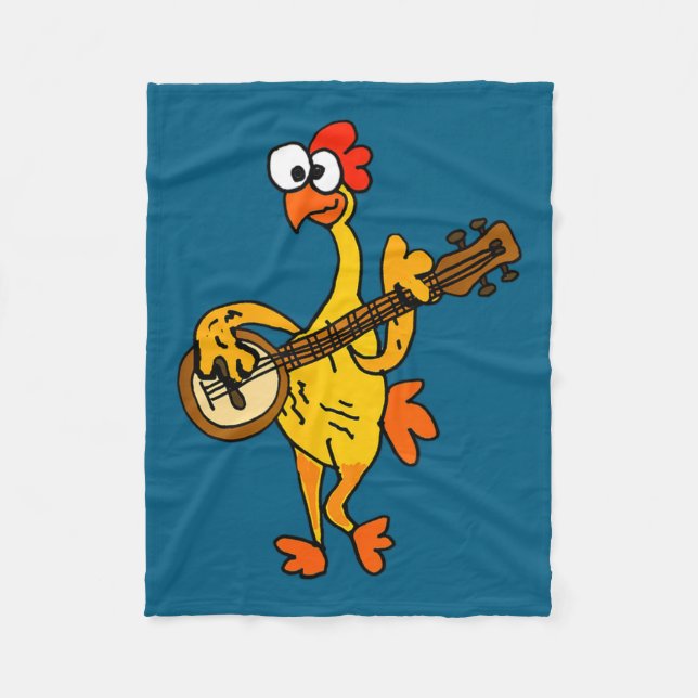 Smileteestank Funny Rubber Chicken Playing Banjo C Fleecefilt (Framsidan)