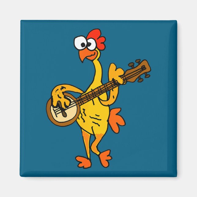 Smileteestank Funny Rubber Chicken Playing Banjo C Magnet (Framsidan)