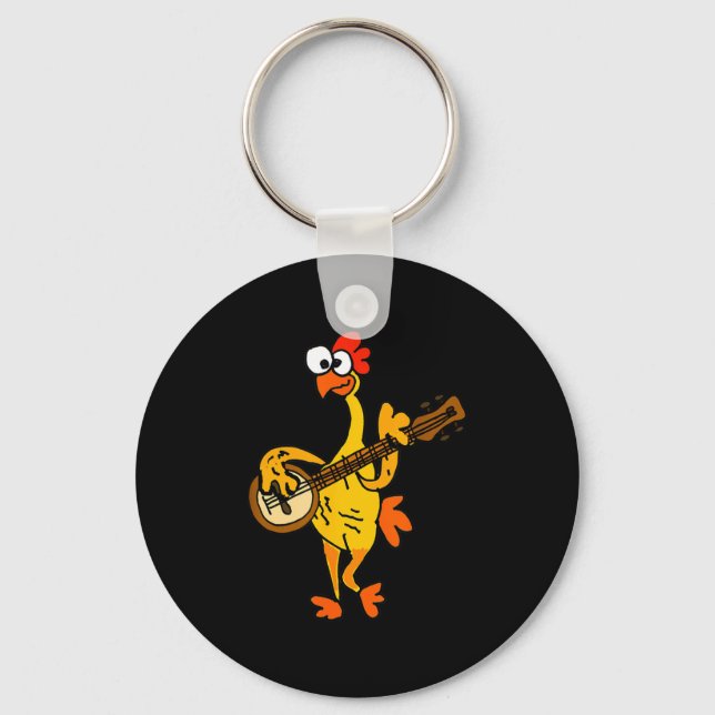 Smileteestank Funny Rubber Chicken Playing Banjo C Nyckelring (Framsida)