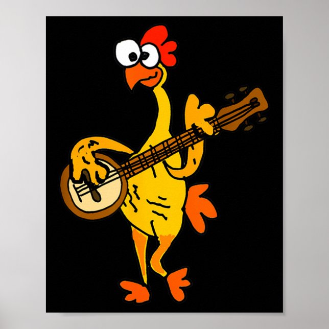 Smileteestank Funny Rubber Chicken Playing Banjo C Poster (Framsidan)