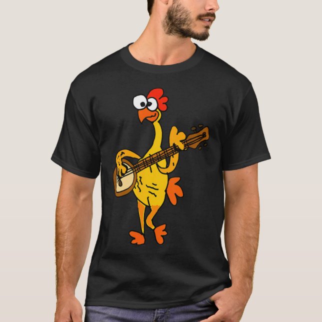 Smileteestank Funny Rubber Chicken Playing Banjo C T Shirt (Framsida)