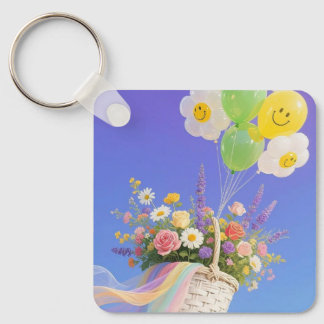 Smiley Balloon and Flower Basket Keychain Nyckelring