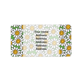 Smiley Daisy Flowers Mönster Adressetikett
