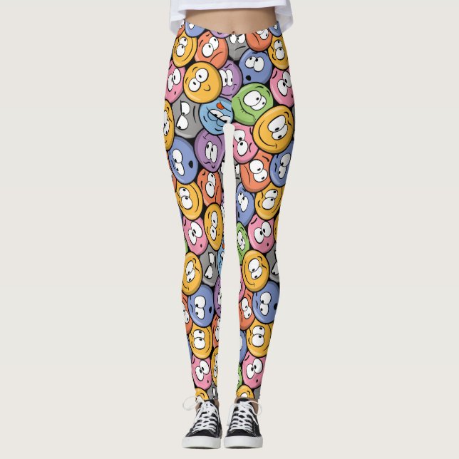 smiley face Emoji mönster Leggings (Framsida)
