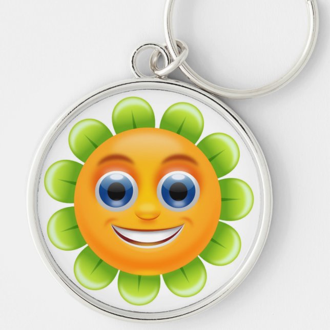 SMILEY FACE FLOWER RUND SILVERFÄRGAD NYCKELRING (Framsidan)