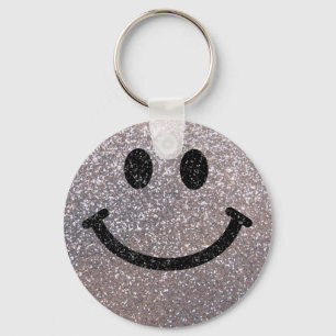 Smiley face för silverfauxglitter nyckelring