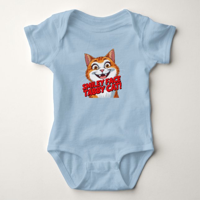Smiley Face Tabby Katt!!! Baby BodyDräkt T Shirt (Framsida)